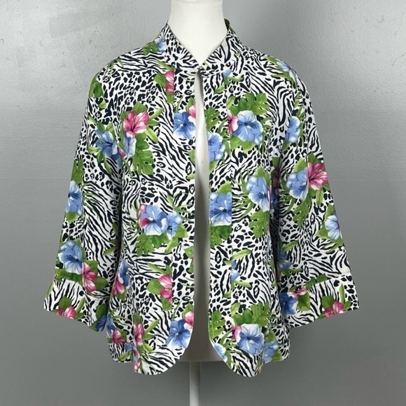 Choices Jackets & Blazers - Vintage Choices 100% Linen Tropical Zebra Print Open Jacket 2X | Resort Wear